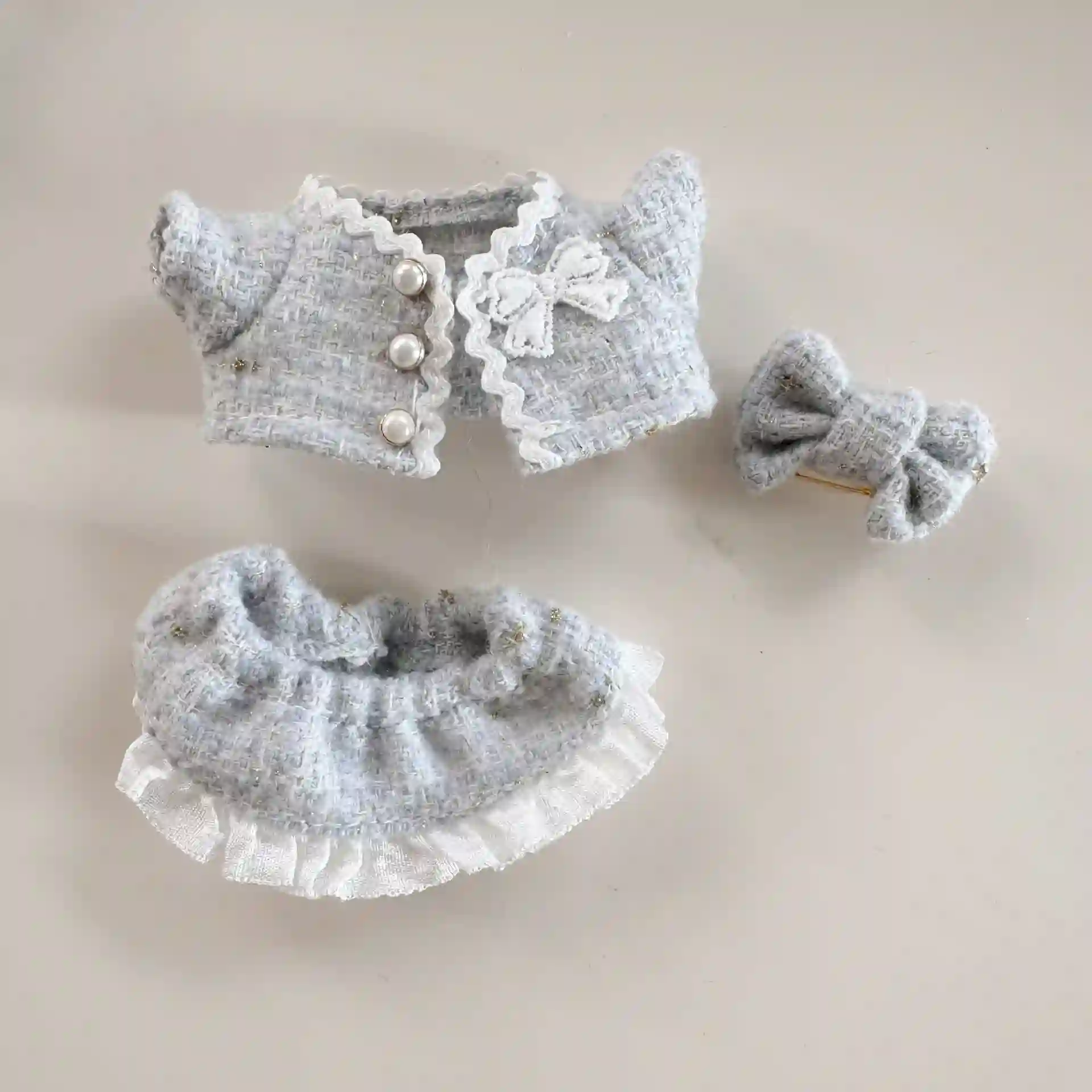 parisian chic labubu doll outfit tweed jacket and skirt