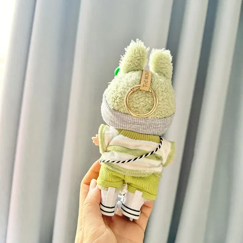 pastel green striped sweater and shorts for labubu doll