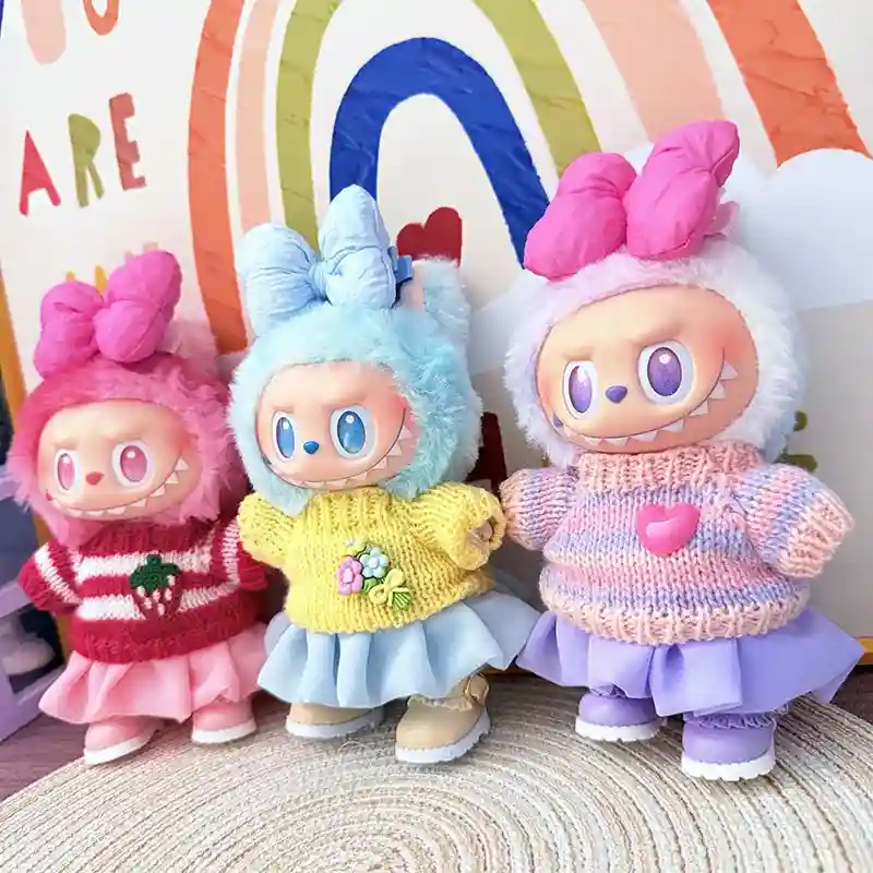 pastel pink and white striped labubu doll sweater