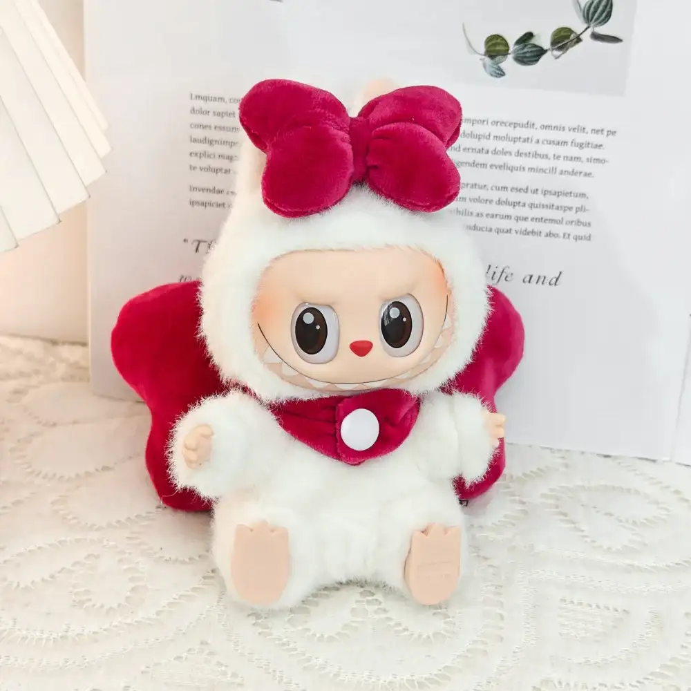 pastel pink labubu clothes with oversized bow accessory