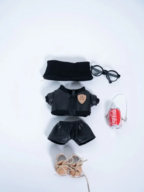 perfect fit 17cm Labubu doll edgy black leather jacket outfit