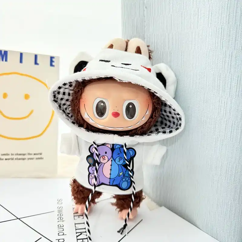 perfect fit 17cm labubu doll clothes bear hoodie outfit set