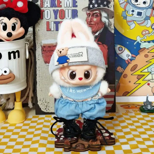 perfect fit 17cm labubu doll denim overalls outfit v1 and v2