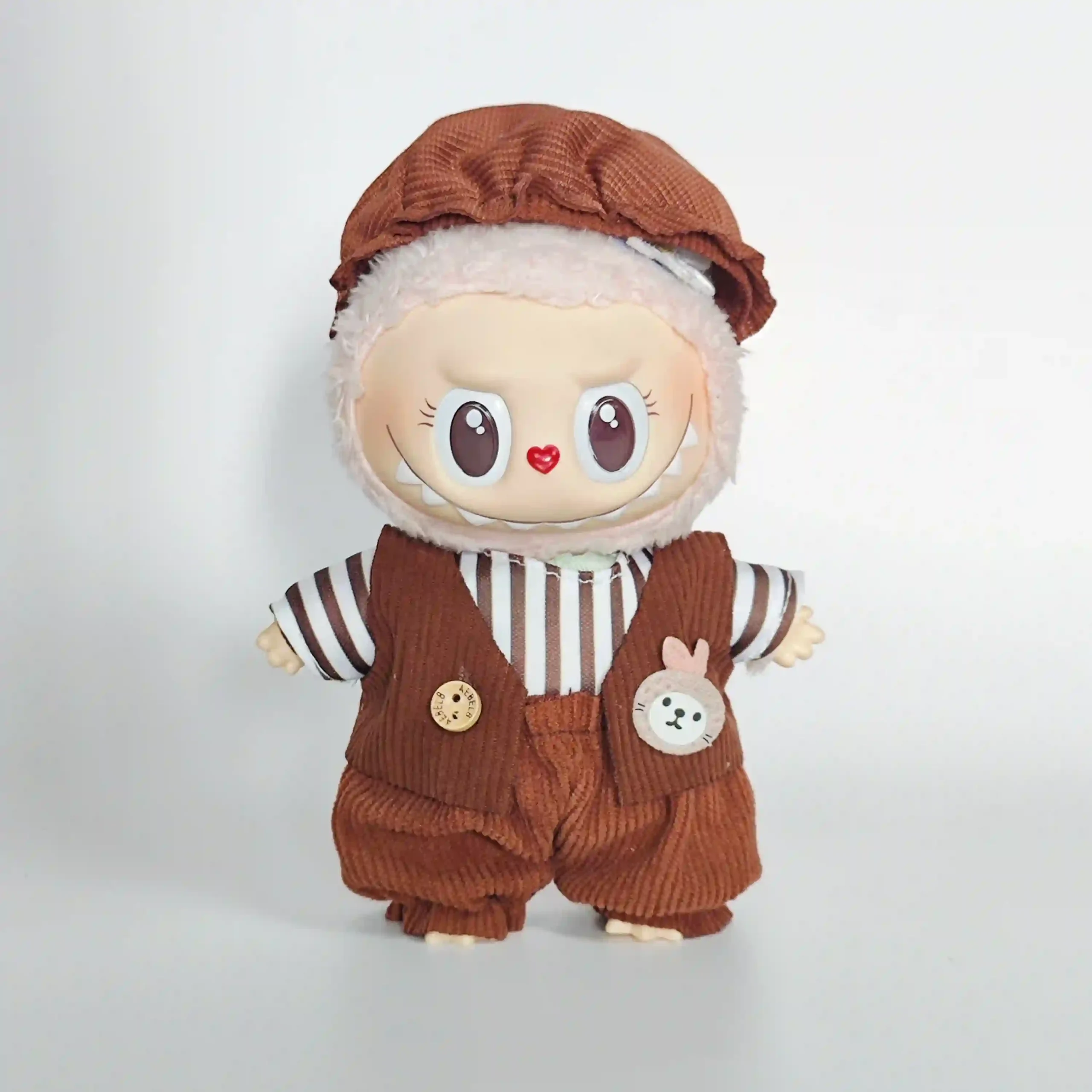 perfect fit brown corduroy outfit for 17cm Labubu doll scaled