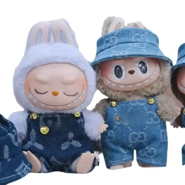 perfect fit denim outfit for 17cm Labubu doll play and display