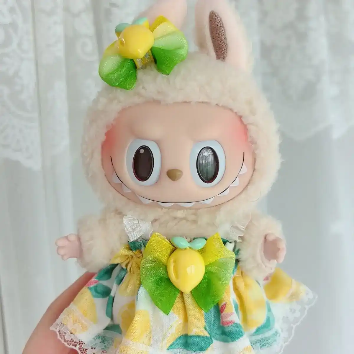 perfect fit lemon print dress for 15 to 17cm Labubu doll
