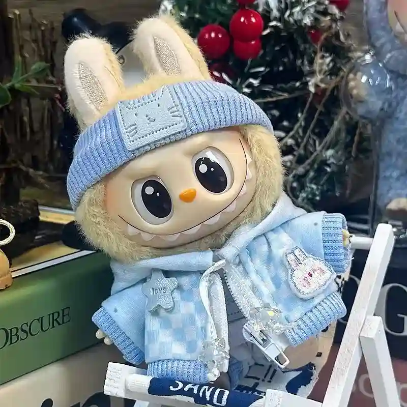 perfect fitting 17cm Labubu plaid hoodie outfit set for collectors