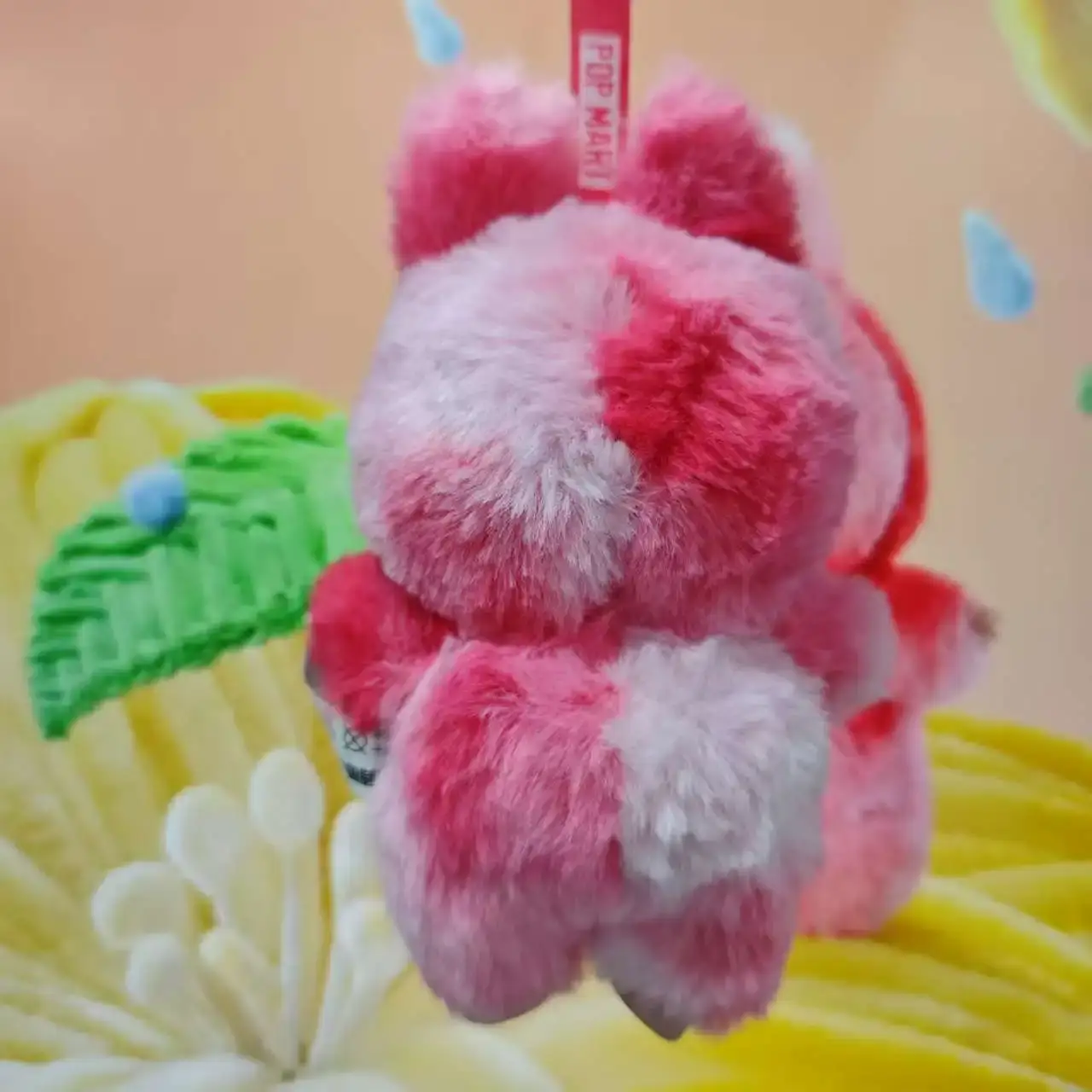 pink and white ombre labubu bunny plush keychain 16cm