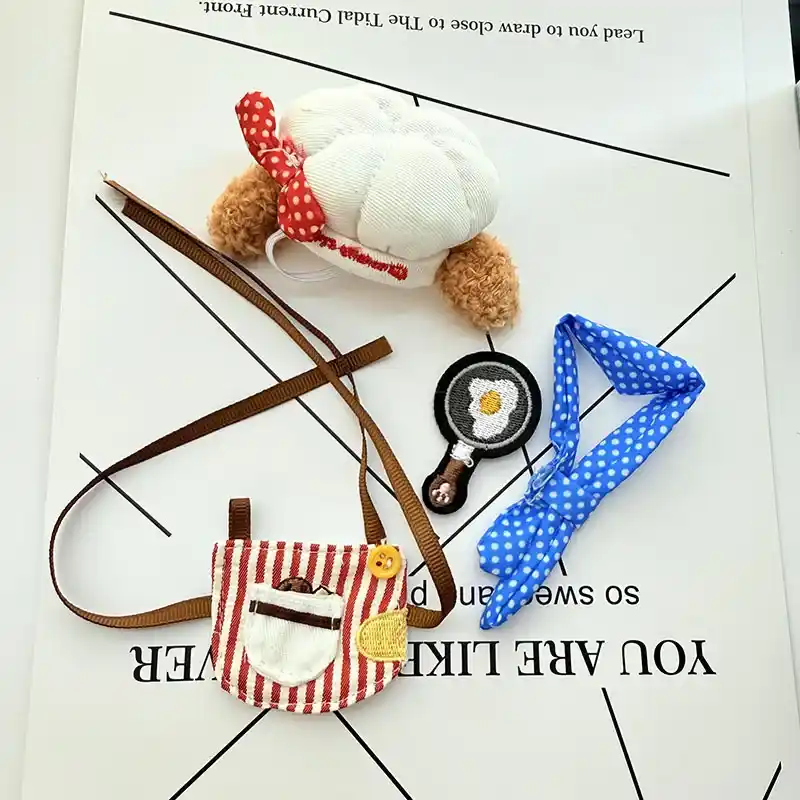 pink blue red striped labubu chef outfit for mini dolls
