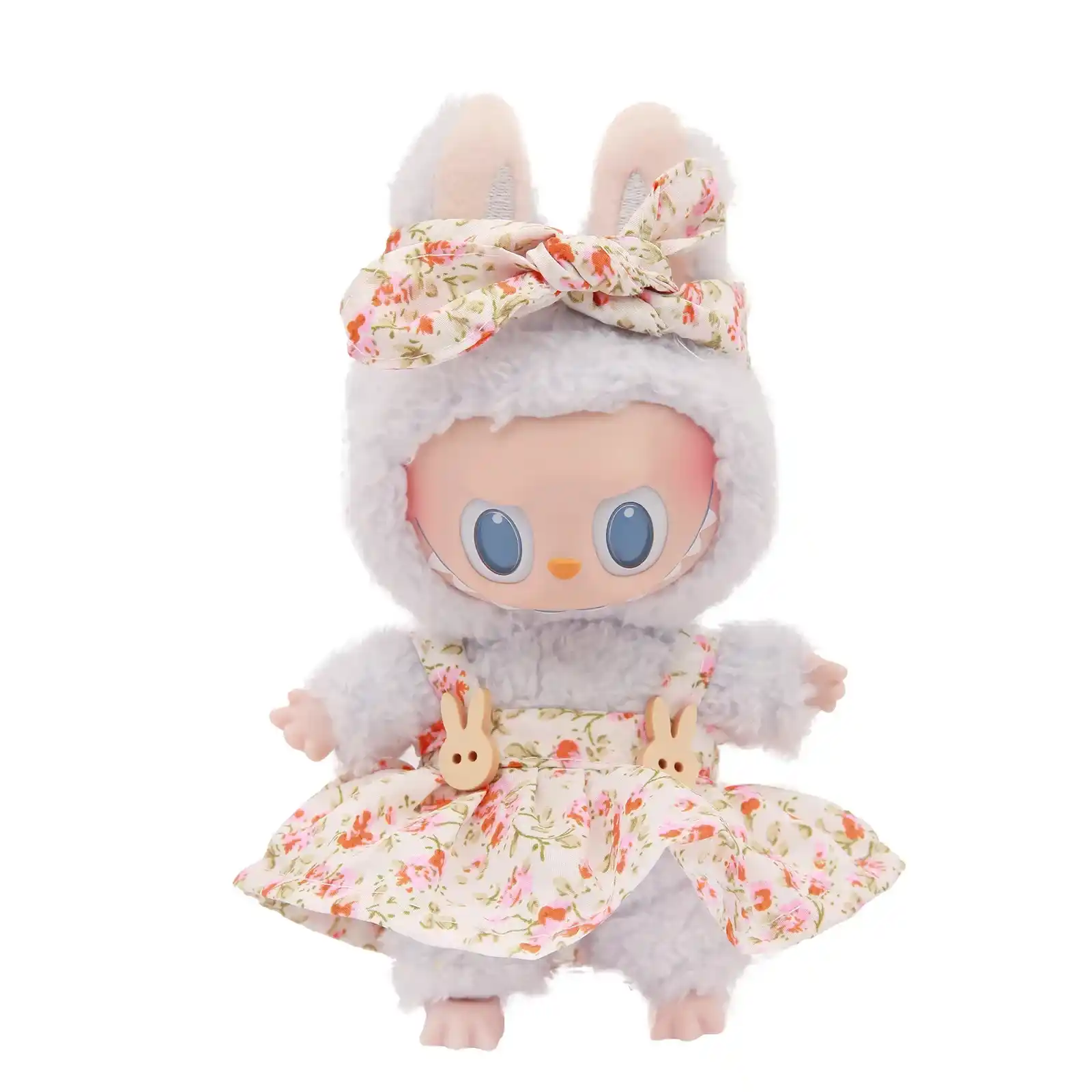 pink floral labubu doll dress with bunny buttons