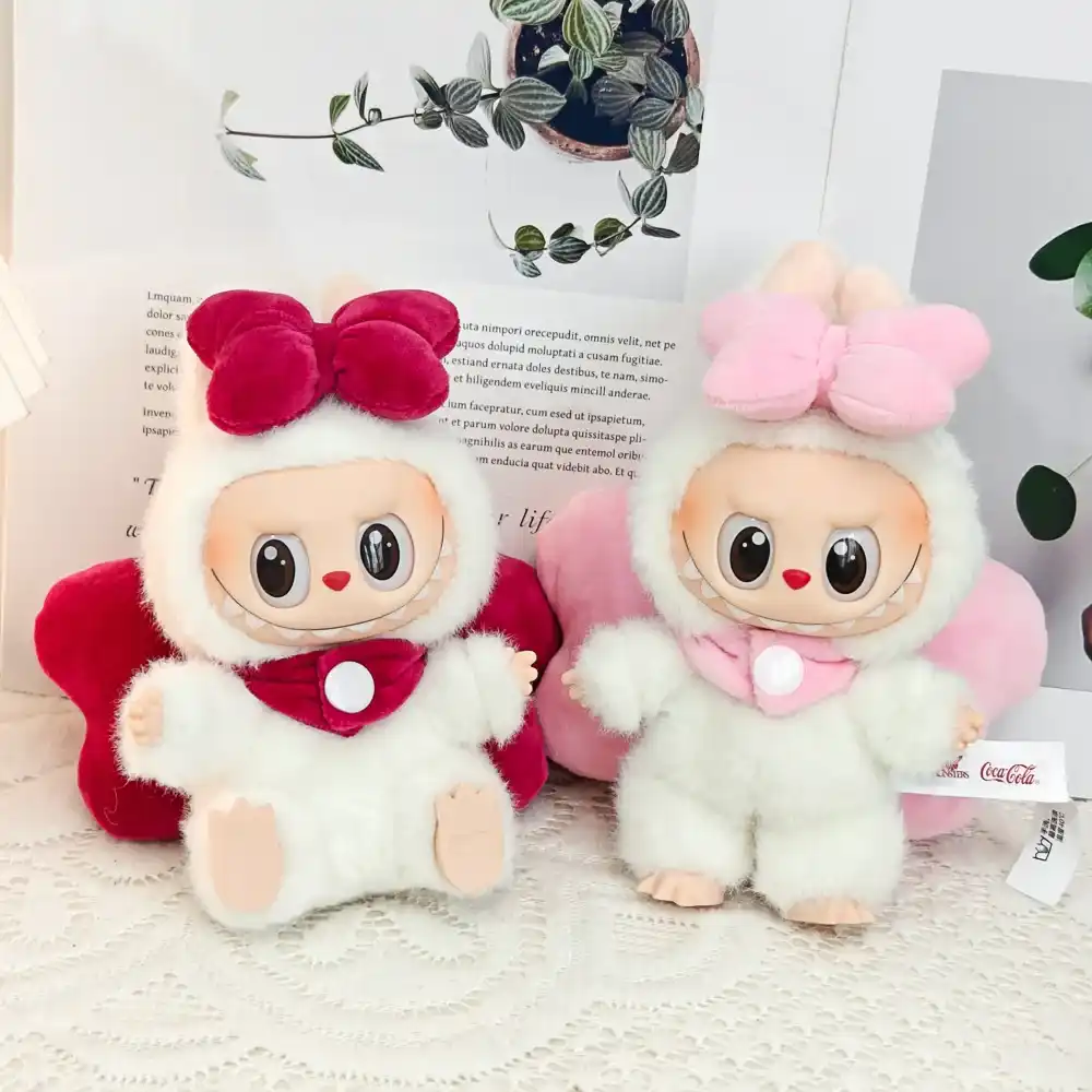 pink labubu outfit with bow wings and extra bow accessory