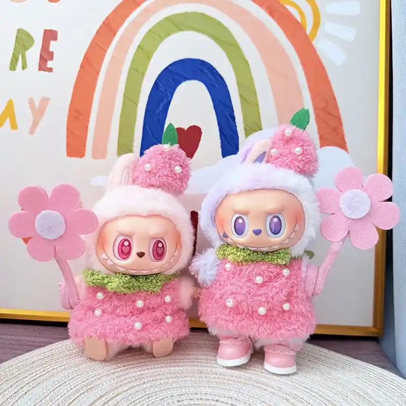 pink strawberry outfit for 15 17cm labubu doll gift collectors