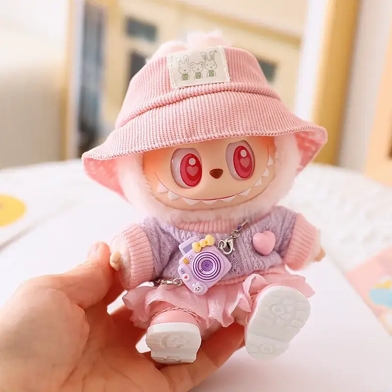 pleated pink tulle skirt for 17cm Labubu doll outfit