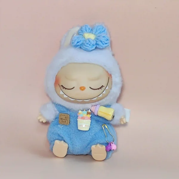 plush bunny jumpsuit with floppy ears for labubu doll