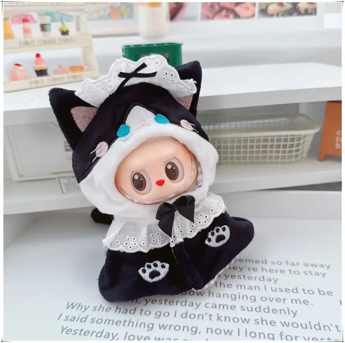 plush cotton labubu doll clothes animal hooded cloak 15 17cm fit