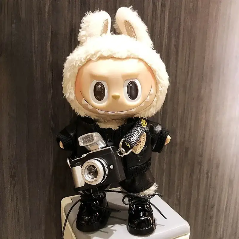 premium 17cm Labubu doll clothes set with mini camera prop