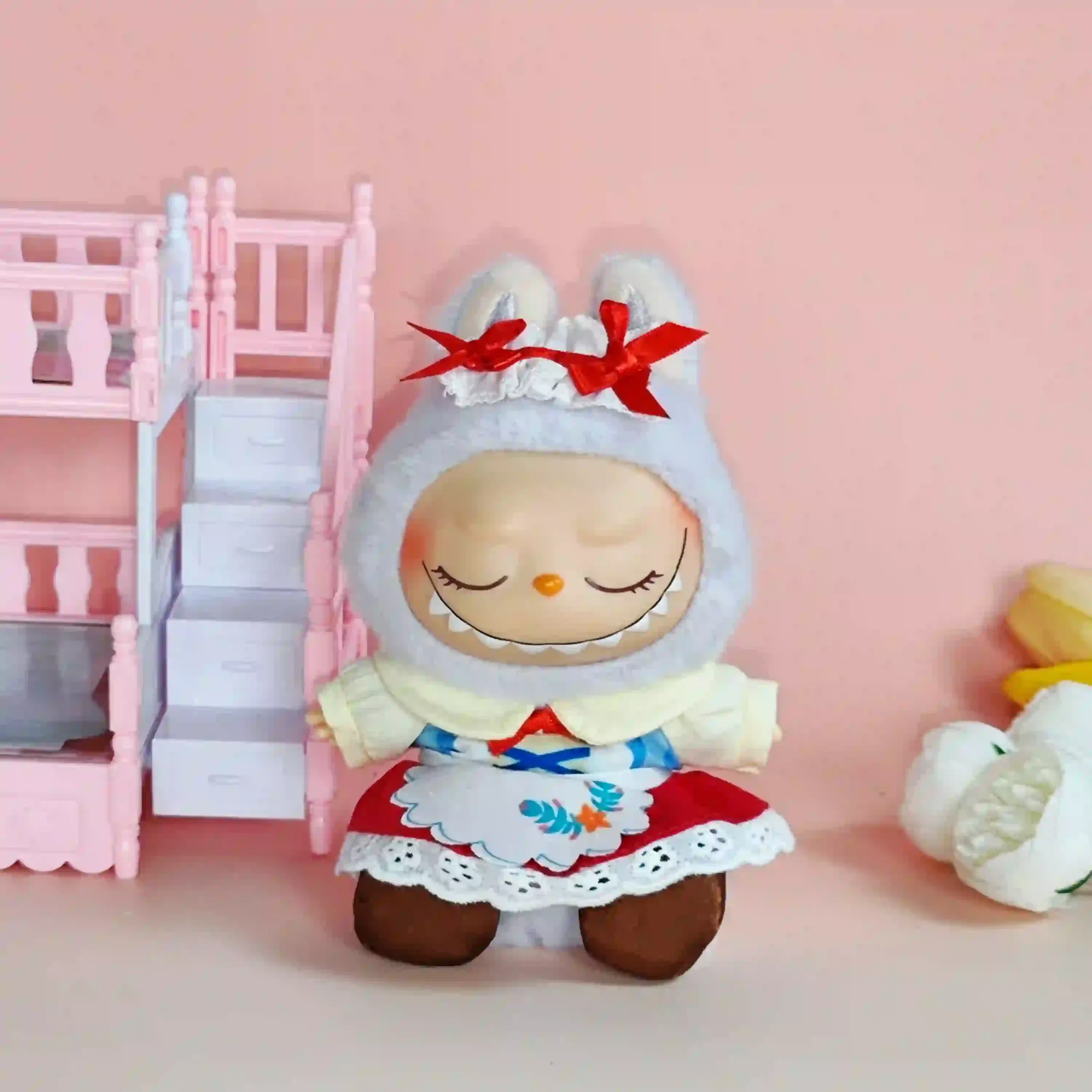 premium 17cm Labubu doll maid costume with bonnet scaled