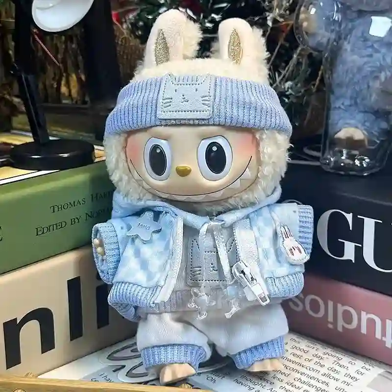 premium 17cm Labubu hoodie outfit set with embroidered beanie