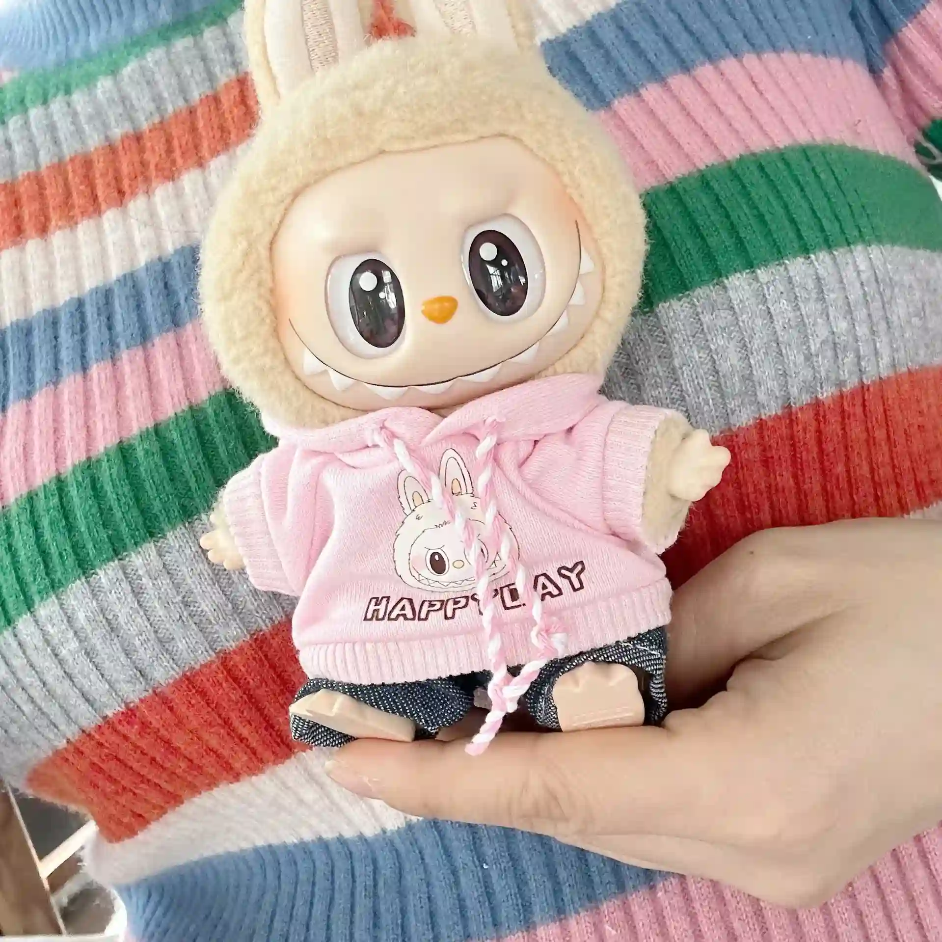 premium 17cm labubu doll clothing set bear hoodie outfit