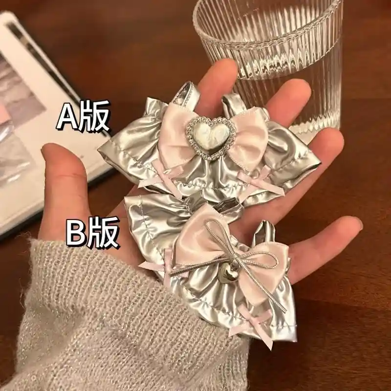 premium 17cm labubu doll silver dress outfit set 2025