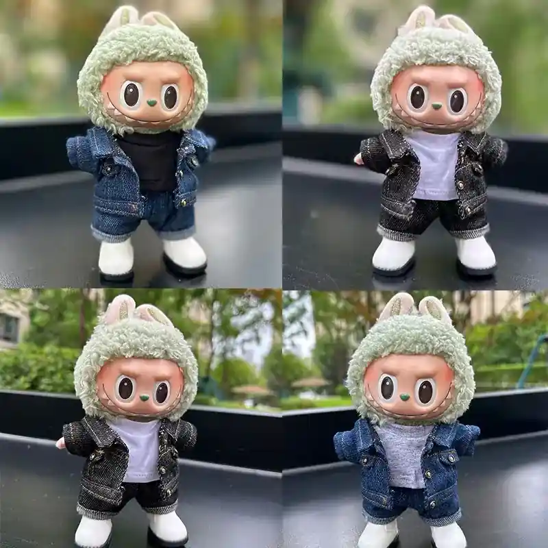 premium denim outfit for 17cm Labubu anime plush toy