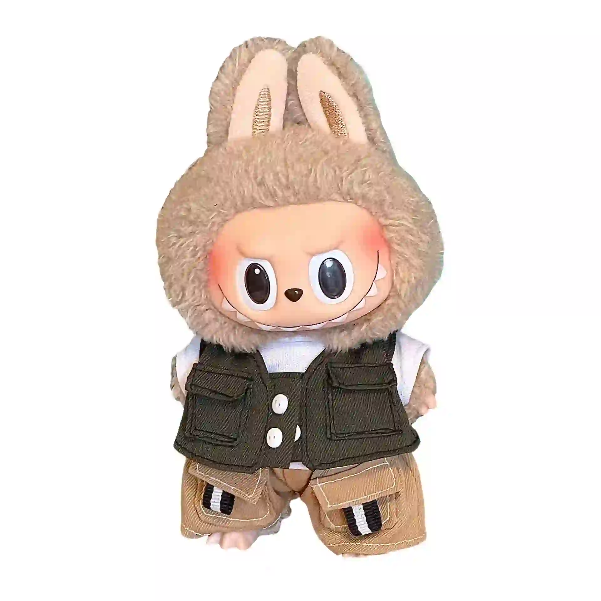 premium khaki cargo pants vest outfit for 15 17cm labubu doll