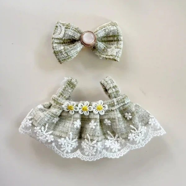 premium labubu doll clothing fresh green daisy dress set