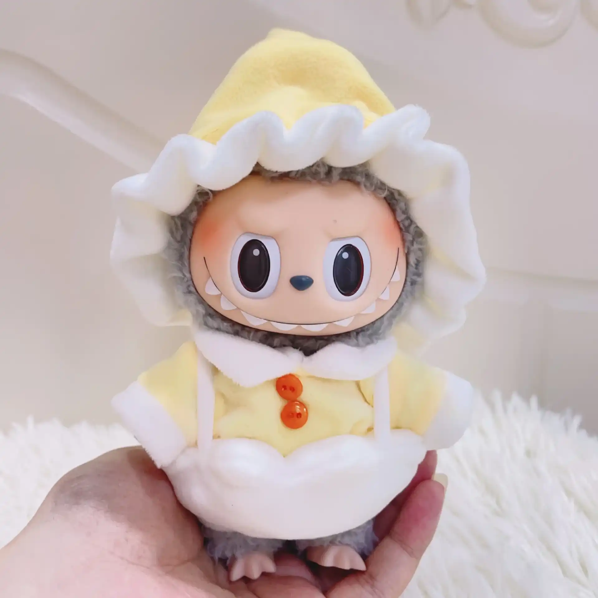 premium labubu doll pajamas set pink yellow hooded top
