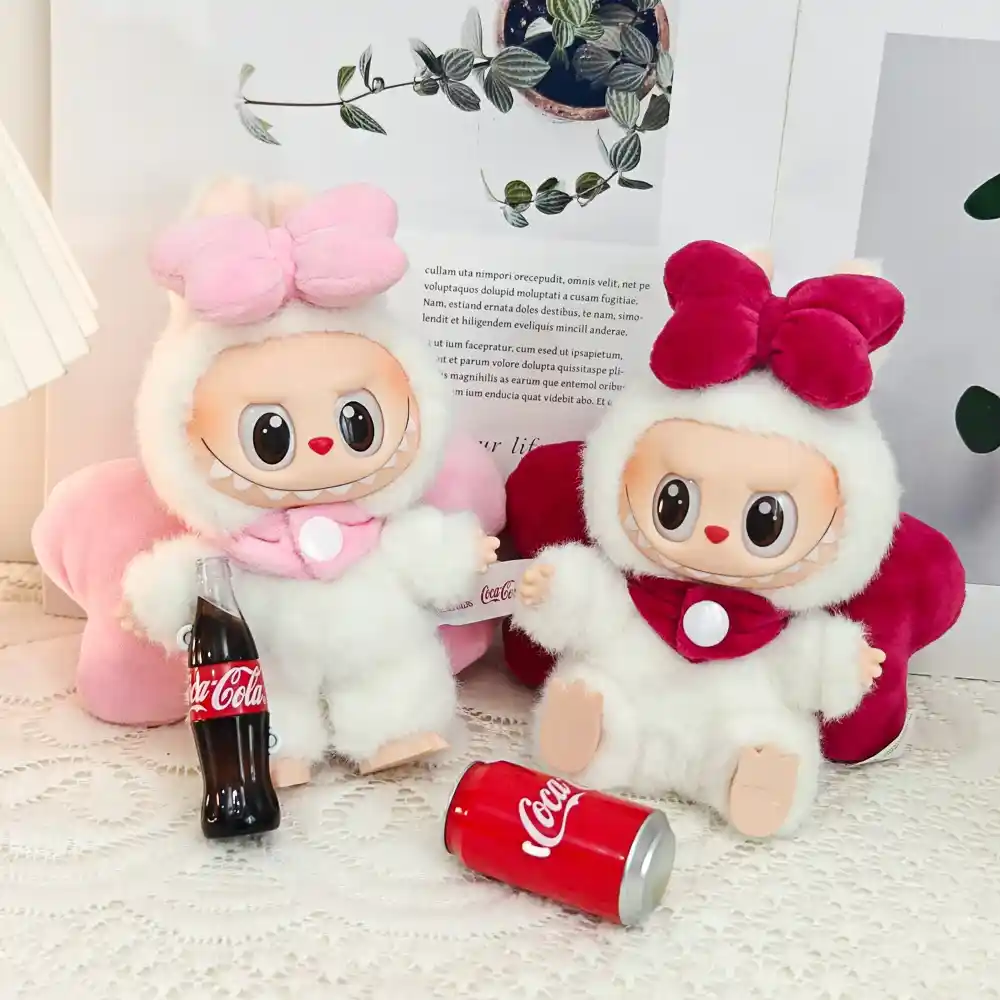 premium soft cloth labubu keychain pink bow outfit set