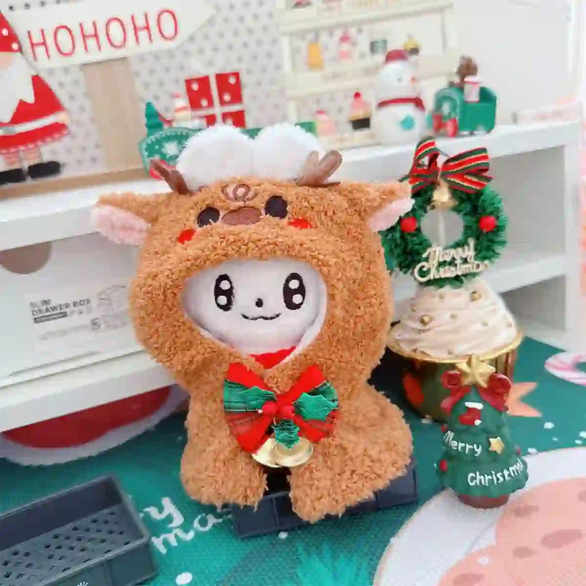 red and green christmas outfit for 15 17cm labubu doll