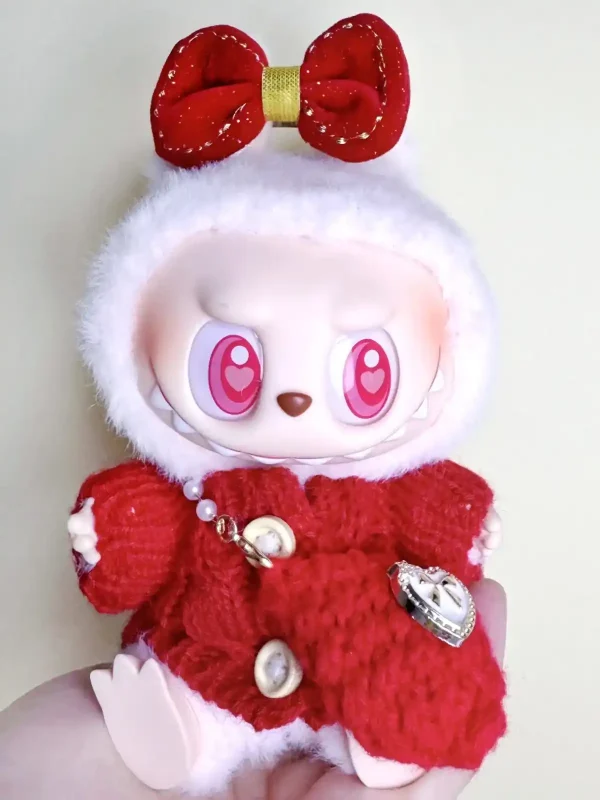 red cable knit cardigan outfit for 17cm labubu doll