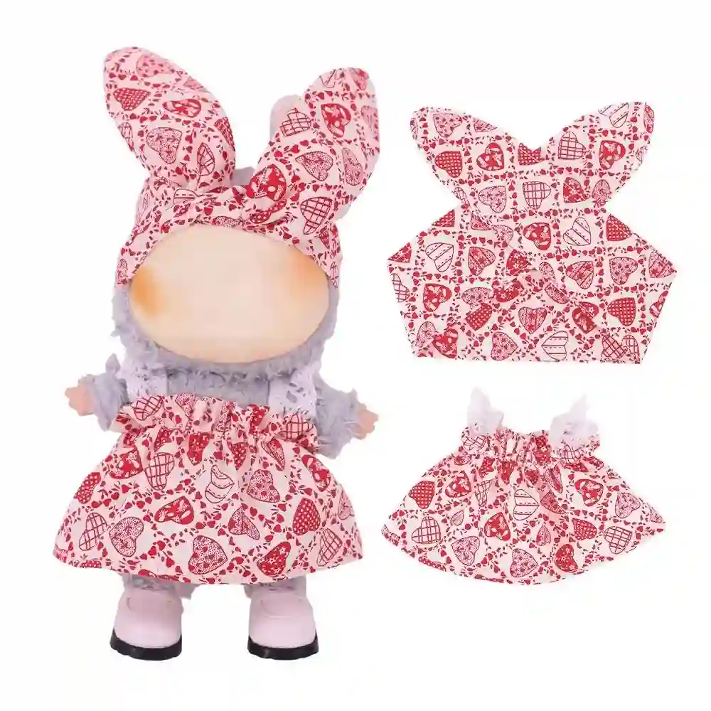 red floral bunny dress for 17cm Labubu doll outfit