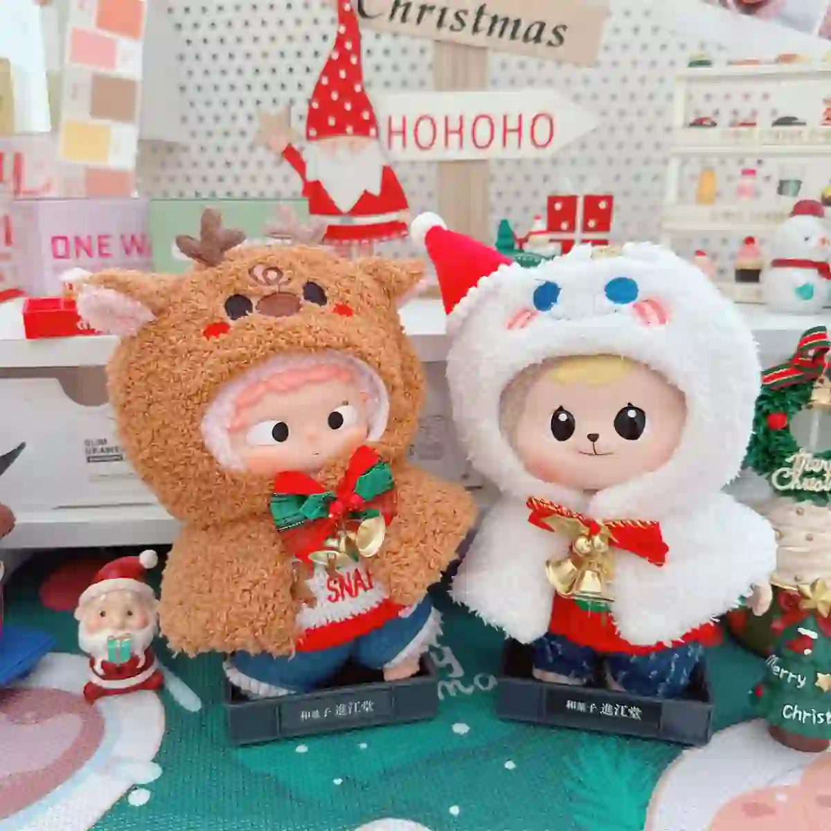 red green christmas outfit for 15 17cm labubu plush doll
