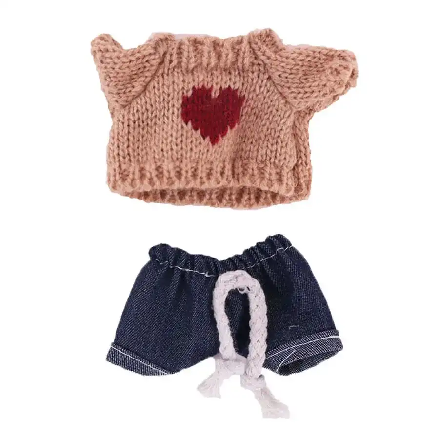 red heart detail knit sweater denim shorts for labubu doll