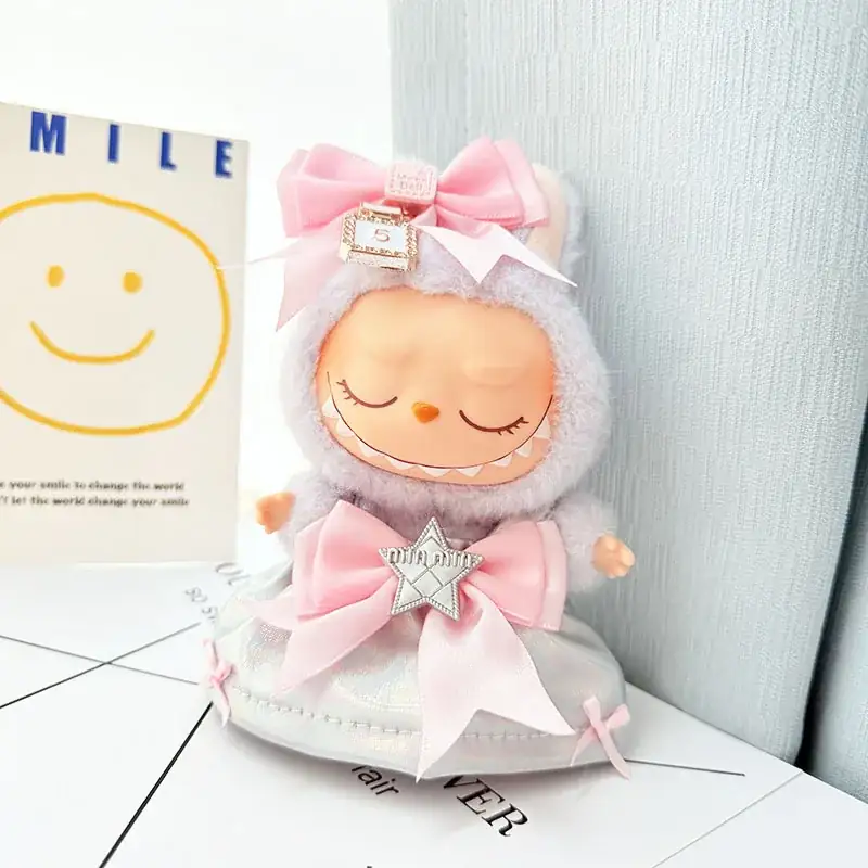 shimmering silver and pink labubu doll dress outfit