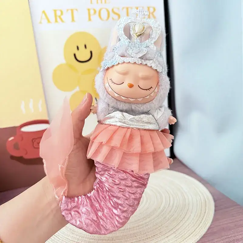 shiny pink mermaid tail costume for 15cm 17cm labubu dolls