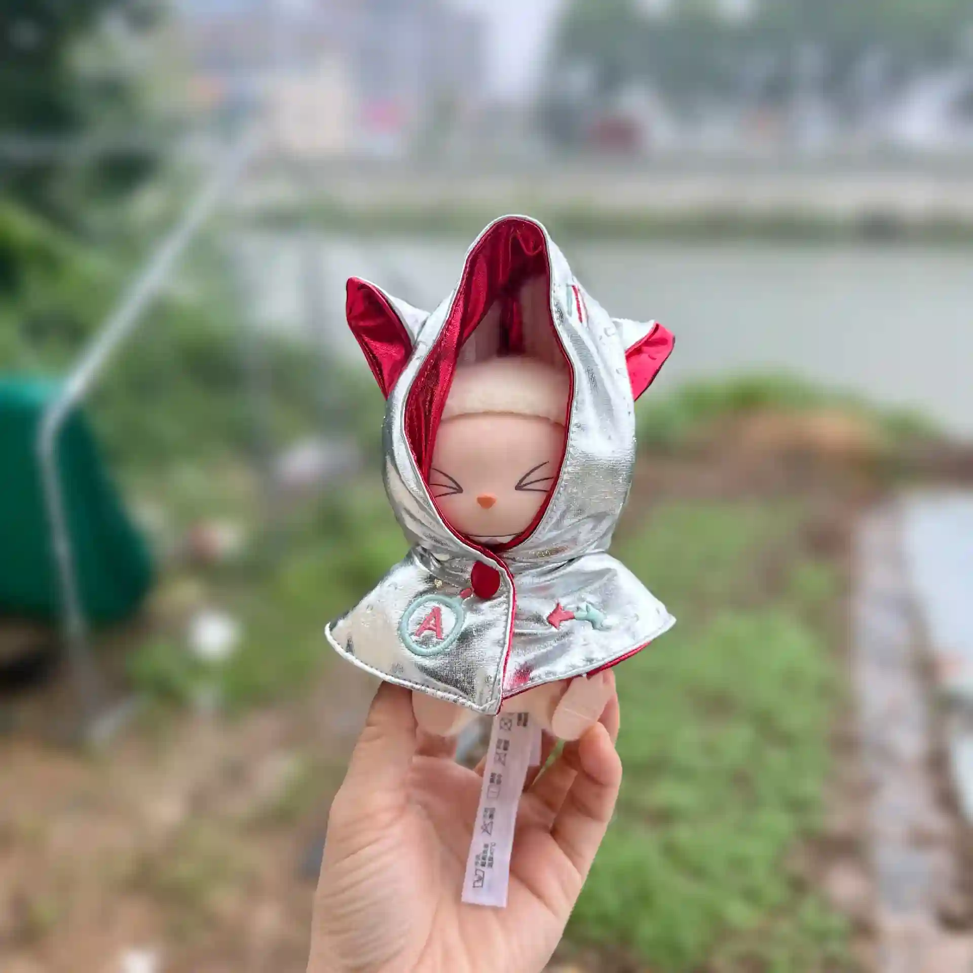 silver red detailed labubu doll cloak cosplay costume