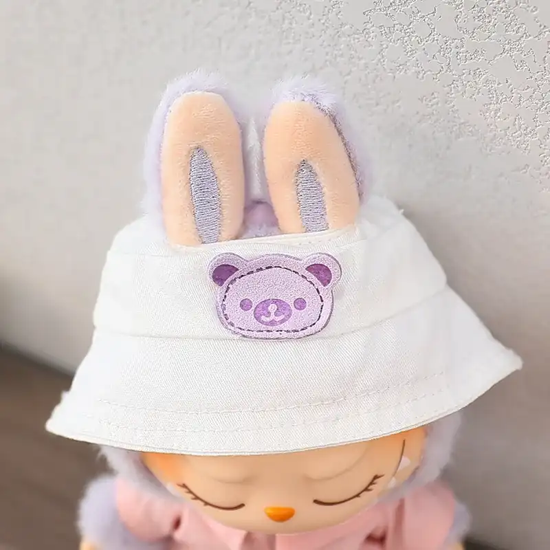 simple white shirt and bunny hat outfit for 17cm Labubu