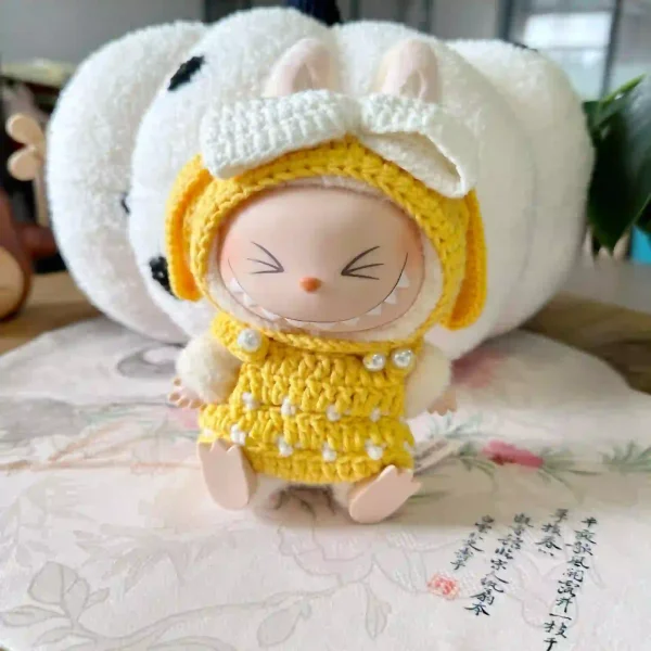 sitting pose 17cm labubu doll crochet bunny outfit set