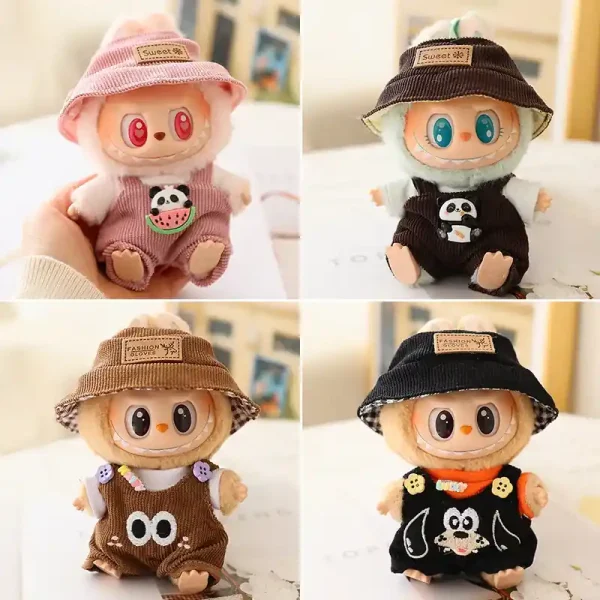 soft and cuddly labubu doll overalls and hat set