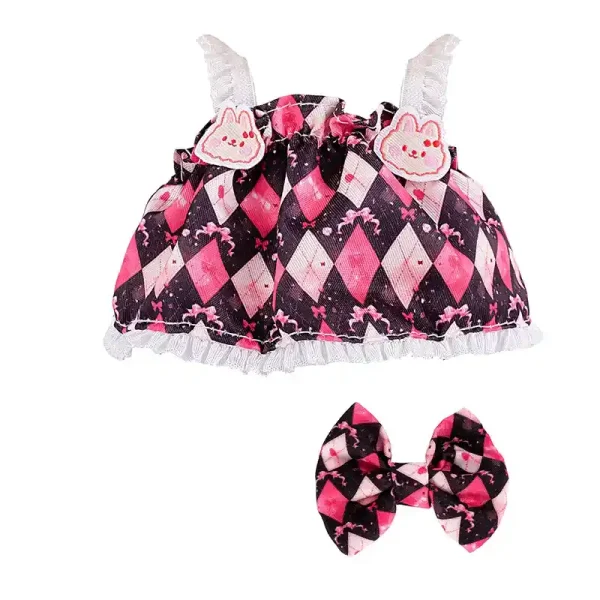 soft blue white plaid labubu doll sundress with matching bow