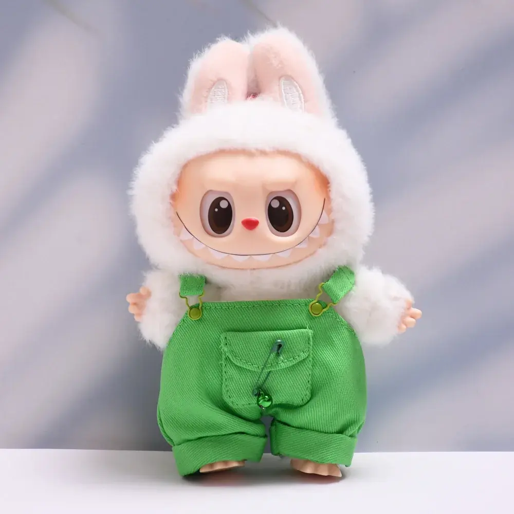 soft bunny overalls and bucket hat for labubu doll
