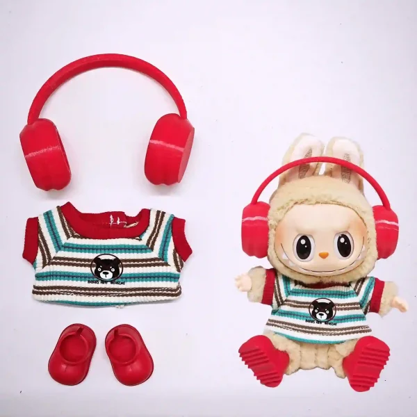 soft comfortable red overalls labubu doll outfit set