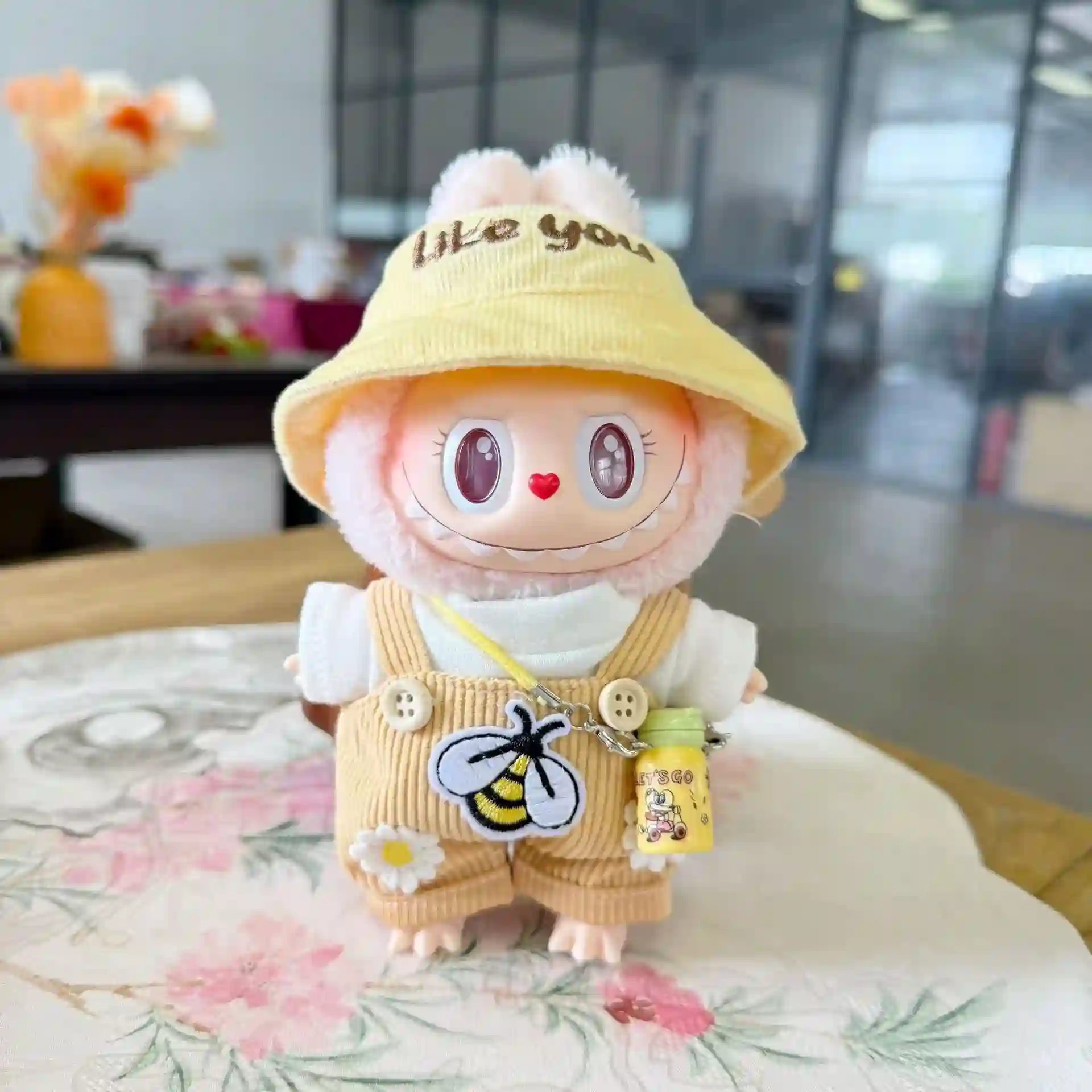 soft corduroy labubu doll overalls and hat