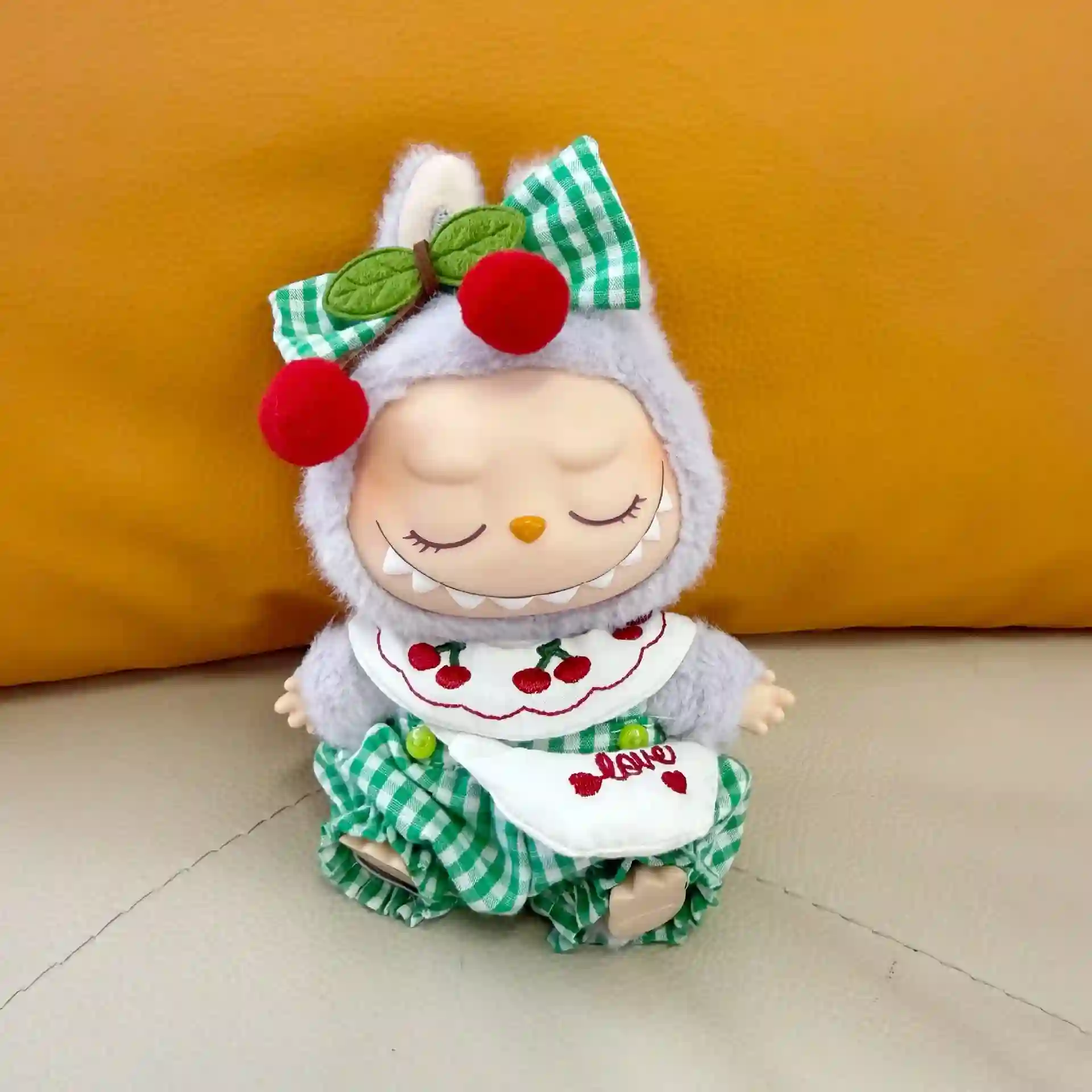 soft cotton labubu doll outfit cherry print 4 piece set