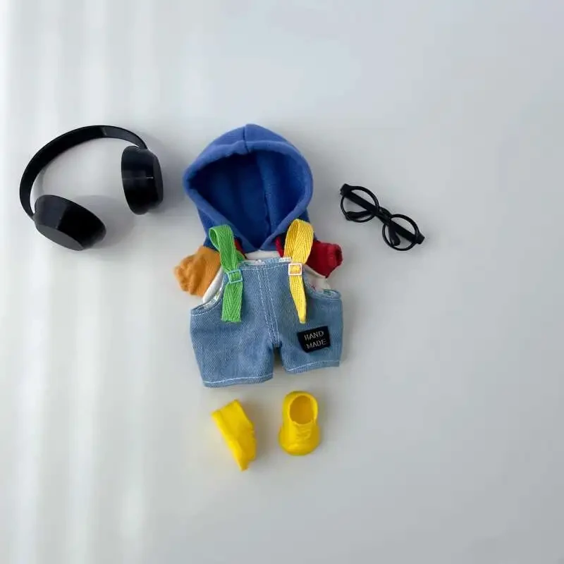 soft denim overalls outfit set for 17cm labubu doll