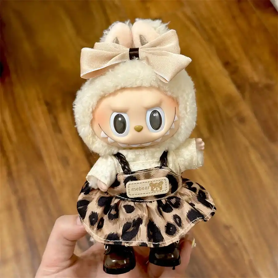 soft fabric labubu doll leopard print dress outfit summer style