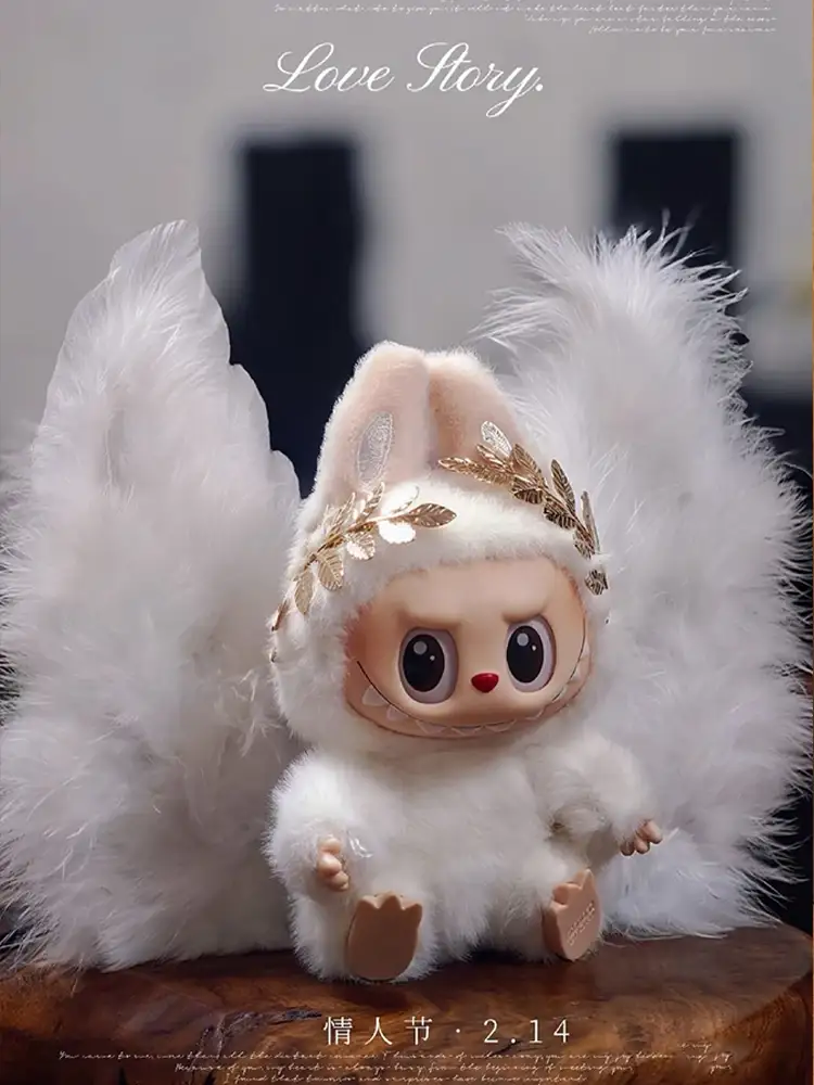 soft fluffy white labubu angel costume four piece set new