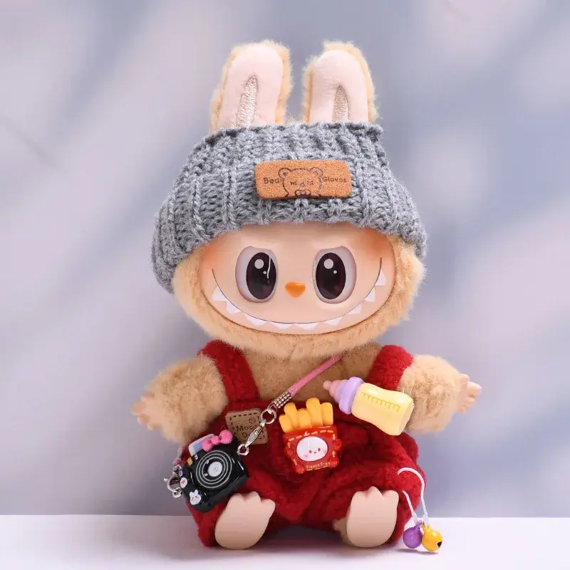 soft knitted bunny hat for labubu doll off white color