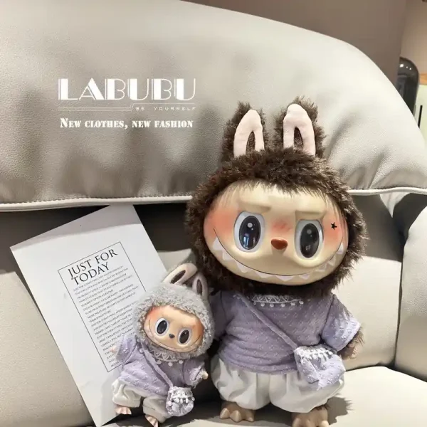 soft knitted bunny outfit for labubu dolls pastel colors